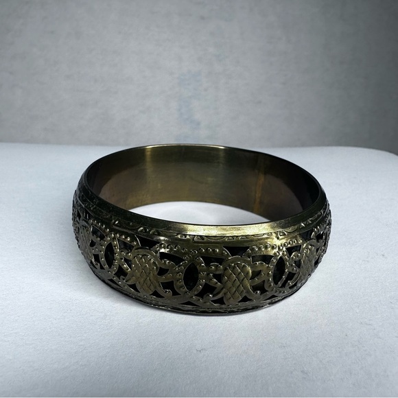 None Jewelry - Brass Tone Openwork Cuff Bracelet